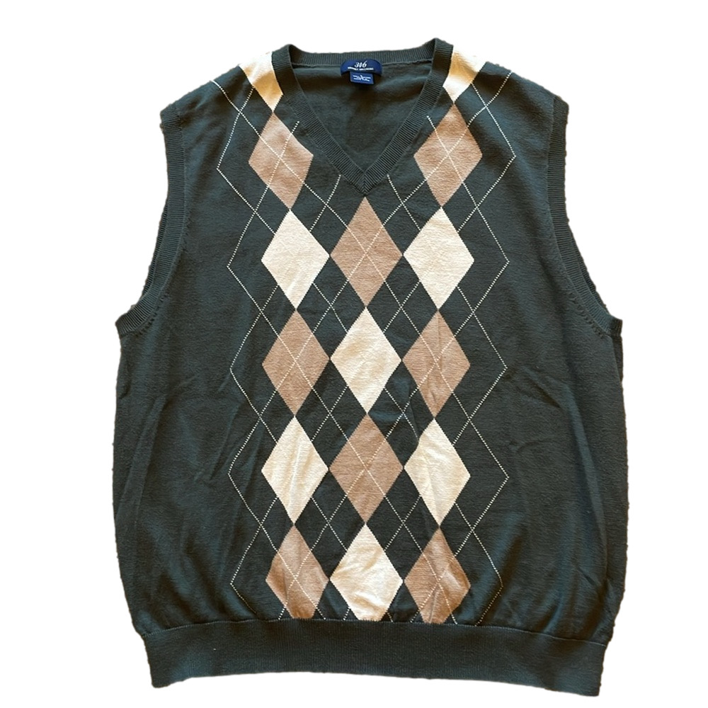 Brooks Brothers 346 Men L Argyle Green Sweater Vest